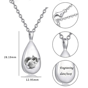 Kalung liontin baja tahan karat kremasi dipersonalisasi potret hewan peliharaan kalung guci air mata untuk abu dengan nama - Product Image 3