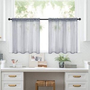 Sheer Tier Rideaux Blanc Noir Cuisine <span class=keywords><strong>Salle</strong></span> <span class=keywords><strong>De</strong></span> Bains Petit <span class=keywords><strong>Rideau</strong></span> Court Transparent Lumière Filtrage Café Voile <span class=keywords><strong>Fenêtre</strong></span> - Product Image 6