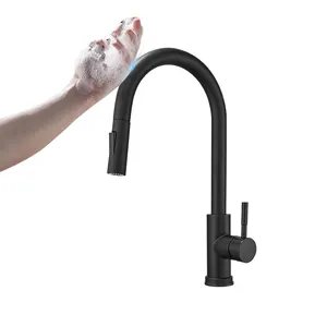 Nhà máy thông minh cảm ứng vòi nước miễn phí vận chuyển đen treo tường nhà bếp tap Mixer