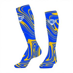 Chaussettes de sport montantes antidérapantes et respirantes pour hommes, conçues sur mesure, avec revers en Spandex/Polyester pour jeunes footballeurs - Product Image 1