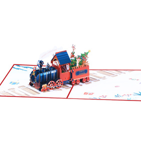 Impression colorée faite à la main 3D Pop-up carte de Train à vapeur cartes de voeux de Noël cadeaux d'anniversaire spéciaux produit en papier en vrac - Product Image 4