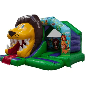 T2-4134 15x12ft 3D Lion Front Slide Combi bouncy house jumping inflatable lion theme kids combo bounce combo jumping castle