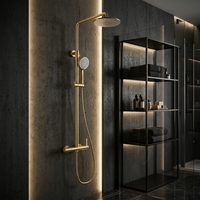 Ensembles de robinetterie de salle de bain de luxe modernes en laiton, montés au mur, finition or brossé, design simple, avec douche pluie et céramique douce pour hôtels