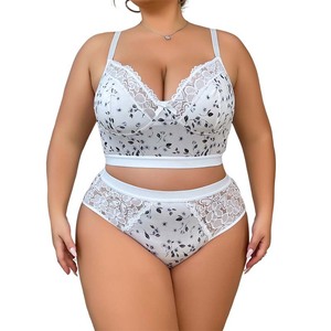 Set Reggiseno Push-Up e Slip Plus Size con Stampa a Foglie Sottile e Regolabile per Donne con Seno Abbondante Intimo a Copertura Totale - Product Image 5