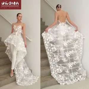 Droma 2022 новый дизайн высокой моды сексуальный белый прозрачный кружевной с длинным рукавом и сетчатый накладной комбинезон из двух частей для свадьбы