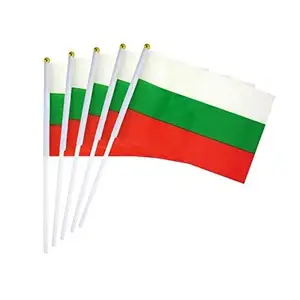 Hot Small Mini 14*21cm 100% Polyester White Green Red Color Bulgaria Hand Flag Waving Flag