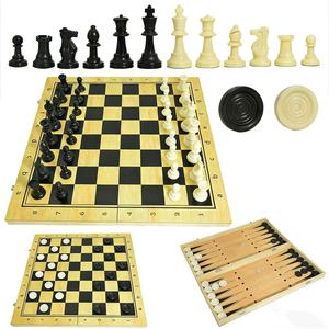 Set di Scacchi in Legno Tre-in-Uno, Pieghevole e Portatile, Gioco Competitivo Interattivo Genitore-Figlio, Giocattolo Educativo - Product Image 2