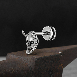 Boucles d'oreilles clous en acier chirurgical 316L, motif Masque Hannya Japonais, finition PVD Or, visage de démon Oni, bijoux de piercing pour Tragus et Hélix - Product Image 3