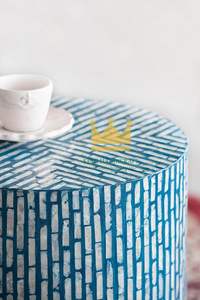 Incrustaciones de hueso hechas a mano y mesa auxiliar con acento de madreperla Mesa de centro redonda decorativa para muebles de hotel y hogar - Product Image 3