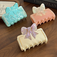 Pince à cheveux polyvalente pour fêtes, barrette nœud, pince à griffes en acétate haut de gamme incrustée de cristaux, pince requin pour demi-queue de cheveux, accessoire capillaire