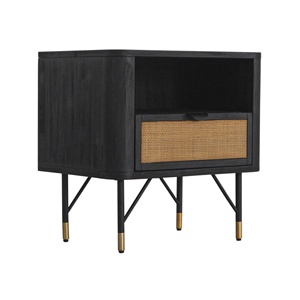 Saratoga Nightstand Black Acacia Rattan <b>Drawer</b> Storage Bedroom Furniture - Product Image 1