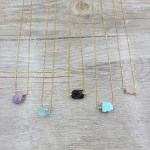 Aquamarine,Amethyst, Rose Quartz, Citrine, Prehnite Raw Crystal Gemstone Necklace