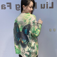 Pull en fourrure de vison tricoté imperméable pour femmes de style coréen pour le commerce extérieur, broderie lourde, manches longues, motif papillon