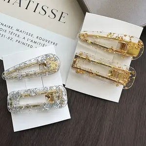 Sayoung Estilo Coreano Elegante Clipe De Cabelo Para As Mulheres Ouro Prata Pá Retângulo Acrílico Metal Transparente Cabelo Clipes Set