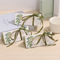 Boîte élégante de style européen avec ruban à feuilles vertes, triangulaire, écologique, biodégradable, en matériaux recyclés, pour mariage, fête nuptiale