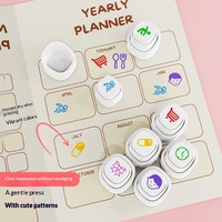 Kit de tampons journaliers en plastique DIY, six pièces, à pression, avec cordon à bouton unique, pour le suivi quotidien, personnalisable