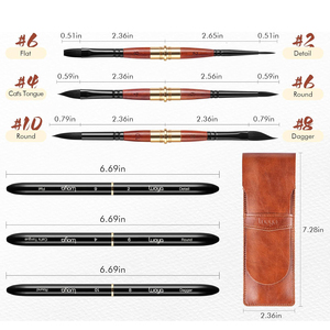 Pennelli <span class=keywords><strong>a</strong></span> Olio da Viaggio <span class=keywords><strong>a</strong></span> Doppia Punta Fumuui, Set da 3 con Setole in Nylon, 6 Punte Versatili, Manico in Legno, Custodia in Pelle per Pittura - Product Image 4