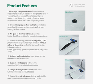<span class=keywords><strong>Tuyau</strong></span> d'irrigation <span class=keywords><strong>goutte</strong></span> <span class=keywords><strong>à</strong></span> <span class=keywords><strong>goutte</strong></span> plat en PE pré-perforé Neetrue NTS-RXG 6x4 pouces, <span class=keywords><strong>1000m</strong></span>/rouleau, longueur et épaisseur personnalisables - Product Image 3