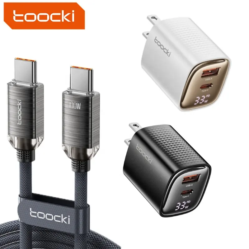 Toocki 2024ที่ชาร์จแบบพกพาหน้าจอ LED 33W 30W PD USB Type C ที่ชาร์จติดผนังสำหรับโทรศัพท์ที่เล่นเกม