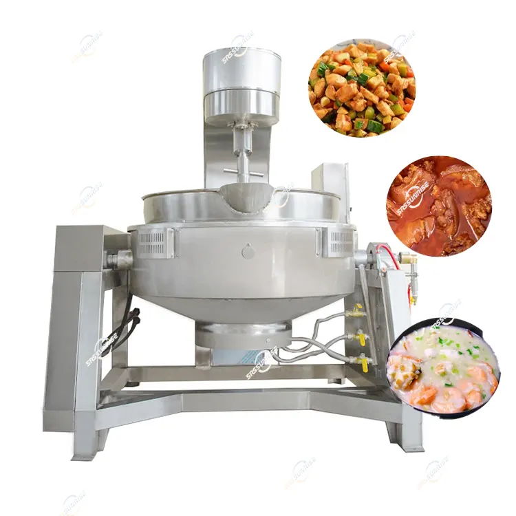 Food Steam/Electric/Gas Heating Industrial Tilt Candy Meat Planetary Mixing Cooking Jacket Kettle With Agitator