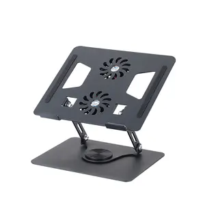 OEM 360 degree rotating foldable laptop riser holder aluminum alloy portable laptop cooling stand with double fans