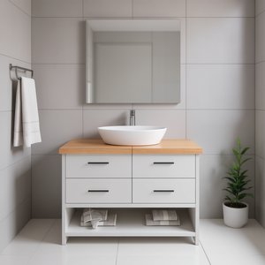 Bathroom Vanity Solid Wood 47.2x23.6 Inches Light Brown Finish With Drawers Contemporary Style Floor Standing - Product Image 2