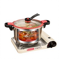 Casserole à pression en acier inoxydable 304, double fond, couvercle en verre transparent vertical