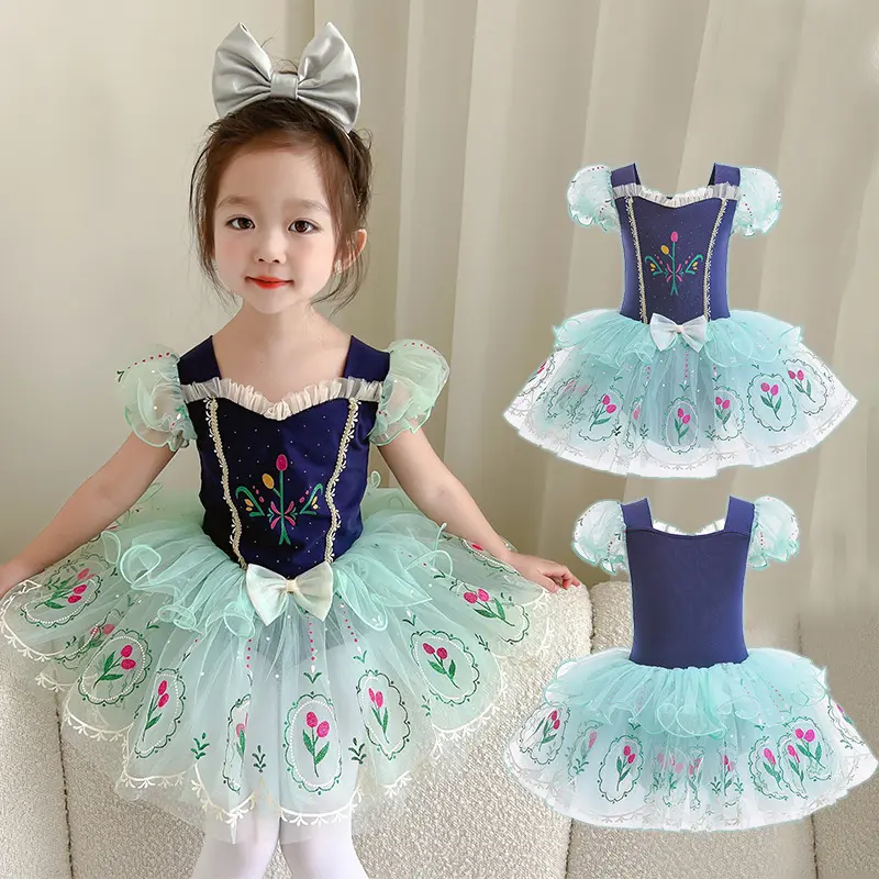 Vestido de Ballet para Niñas, Traje de Princesa con Malla Estampada de Corea del Sur, Escenario