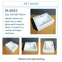 Articles sanitaires Meizhi M-2644, lavabo rectangulaire en céramique moderne pour hôtel de luxe, garantie 5 ans, sans trou pour robinet