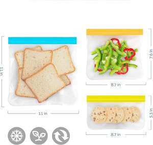 Bolsas Reutilizables para Congelador Huamaohengchun, Paquete de 10, Aptas para Lavavajillas, Bolsas de Plástico PE para Almacenamiento de Alimentos, 3 Tamaños, para Snacks, Sándwiches y Almuerzos - Product Image 5