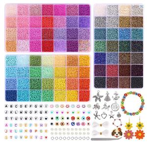 Bán buôn trực tiếp từ nhà máy, sản phẩm bán chạy: Hạt cườm gạo 16800 hạt, 2mm, dạng hạt giống đậu, đồ chơi xếp hình, đồ thủ công tự làm cho trẻ em, bộ hạt cườm thủy tinh dạng gạo trong hộp - Product Image 1