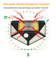 Lampe murale solaire extérieure à LED 158/128/208 avec détecteur de mouvement sans fil, éclairage de sécurité IP65 pour jardin, batterie incluse, alimentation CC