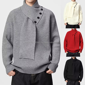Suéter de punto con diseño de bufanda para hombre, estilo holgado y casual con botones, para otoño e invierno. - Product Image 3