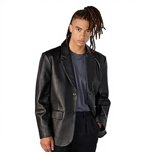 <b>Men's</b> Genuine <b>Leather</b> Eco-Friendly Breathable Waterproof Mandarin Collar Double Breasted <b>Long</b> Winter Overcoat Filled 320g Button - Product Image 3
