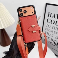 Dompet Kulit PU Mewah Model Selempang untuk iPhone 17 16 Pro Max, Penutup Ponsel Multi-Fungsi dengan Tempat Kartu dan Tali Panjang