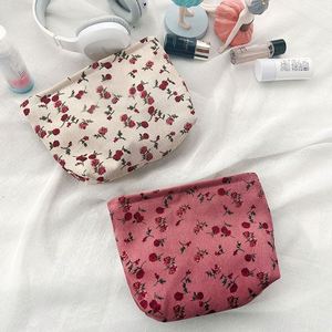 Bolsa de Maquillaje de Pana con Textura Floral, Bolsa de Almacenamiento Retro de Moda con Cierre, Bolsa de Aseo Portátil - Product Image 2