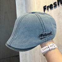 Gorra Newsboy de Mezclilla Desgastada Estilo Americano para Mujer, Primavera-Verano, Nueva, Vintage, Estiliza el Rostro, Versátil, Reversible