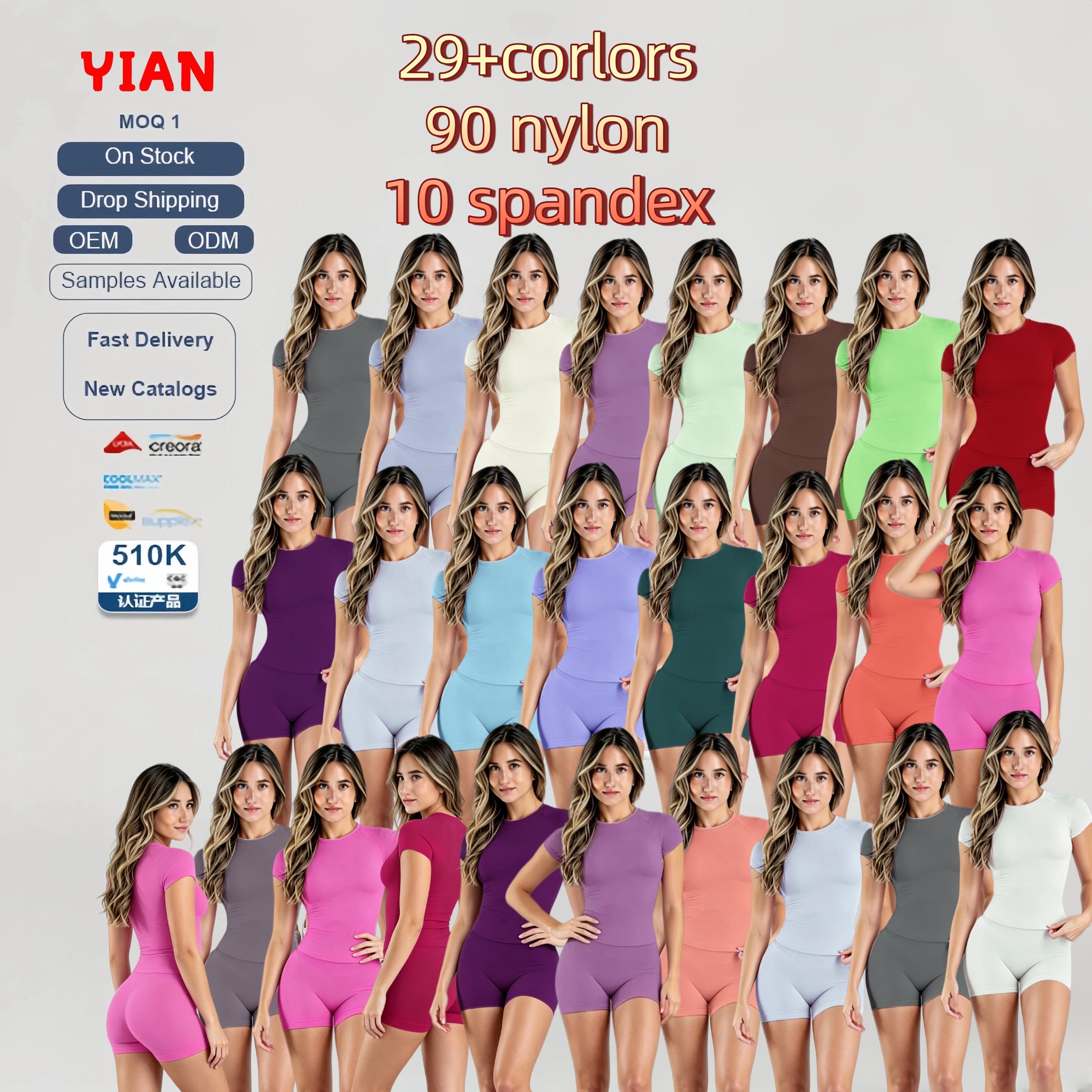 Yian 40 Colors Women's Seamless Short Sleeve Workout Top, Crew Neck Compression T-Shirt, Buttery Soft Stretchy Gym Yoga Tee
