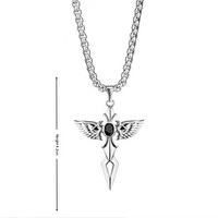 Collier tendance pour homme en acier inoxydable avec pendentif ailes d'ange et chaîne en bambou, bijou simple et polyvalent, personnalisé pour couple