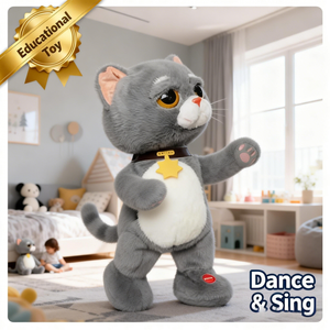 Juguete de Peluche de Gato Gris Interactivo con Voz AI, Relleno de Algodón PP, Canta y Baila, Compañero Educativo <span class=keywords><strong>para</strong></span> Bebés, Decoración <span class=keywords><strong>para</strong></span> Fiestas de <span class=keywords><strong>Cumpleaños</strong></span> - Product Image 3