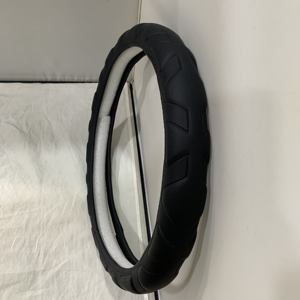 Housse de <span class=keywords><strong>volant</strong></span> en <span class=keywords><strong>cuir</strong></span> noir gaufré respirante, accessoires pour voiture, housse de <span class=keywords><strong>volant</strong></span> - Product Image 4