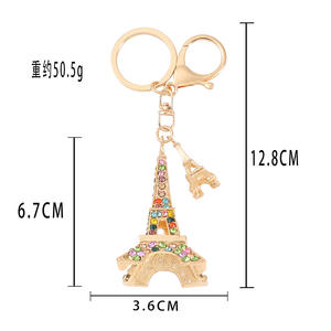Bán buôn Rhinestone tinh thể kim cương long lanh tháp Eiffel Keychain túi quyến rũ lưu niệm vòng chìa khóa - Product Image 5