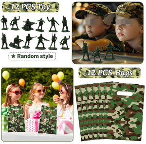 Fournitures pour fête d'anniversaire sur le thème de l'<span class=keywords><strong>armée</strong></span> : Bracelet camouflage militaire, porte-clés, badge, figurine de soldat, autocollants de tatouage, sac cadeau, jouets - Product Image 3