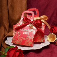 Kotak hadiah ulang tahun Valentine, desain bunga pernikahan, kotak hadiah pernikahan pertunangan, dengan pegangan bening pita kupu-kupu sutra