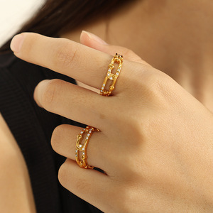 Geometric Open <b>Ring</b> 18k Gold Plated Titanium Steel Pave Setting <b>Adjustable</b> For Women Party Jewelry - Product Image 4