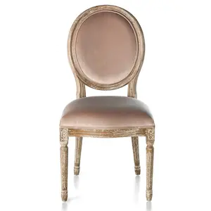 Nórdico vintage francés tapizado estilo rural madera redonda ovalada espalda Louis XV Silla de comedor