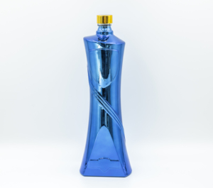 Botellas de vidrio vacías de 1 litro, tipo Super Flint, para vodka, ron, licores, <span class=keywords><strong>tequila</strong></span>, ginebra, con hombro plano, redondas, de color <span class=keywords><strong>azul</strong></span> claro. - Product Image 3