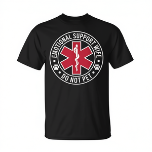 Camiseta Emotional Support Wife Do Not Pet para mujer, cuello redondo negro - Product Image 2