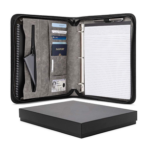 Carpeta organizadora de viaje con cremallera de cuero <span class=keywords><strong>A4</strong></span>, personalizada, desmontable, 3 anillos, Bloc de notas, portafolio de documentos - Product Image 1