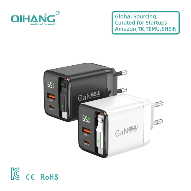 EU UK US Standard Portable 65W GaN USB-C USB-A PPS PD Protocols Phone Fast Charger Plug with Safety Protections CE Certified